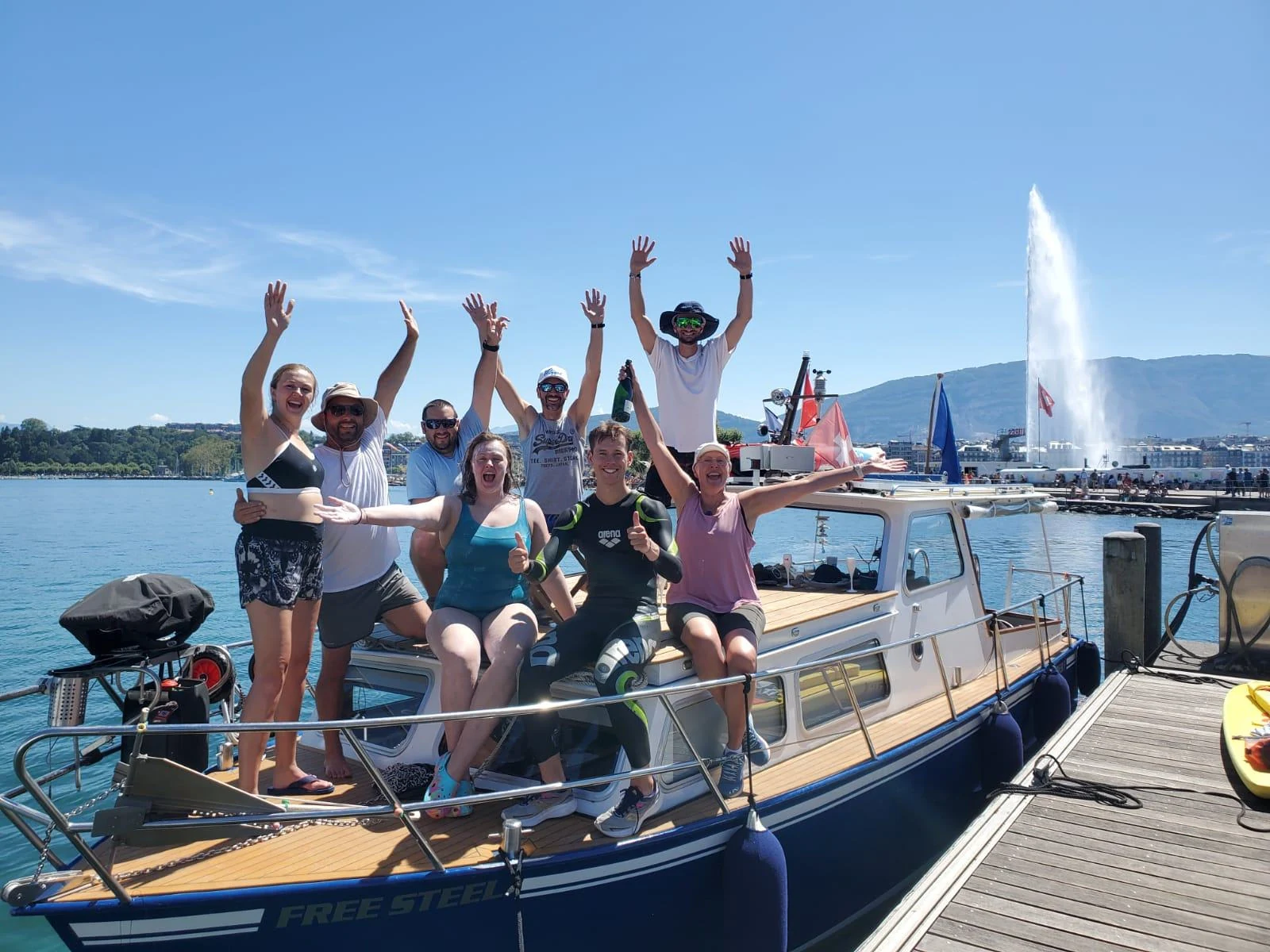 LGSA swimmers and boats on Lake Geneva
